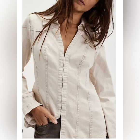 NEW FREE PEOPLE KENNY SLIM TUNIC SANDSTONE CREAM PINK PURPLE WASH HOOK EYE SZ XS - Picture 1 of 16